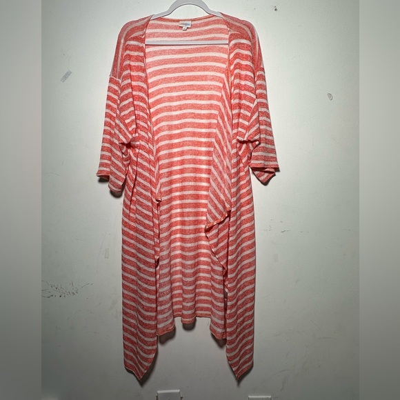LuLaRoe Coral White Stripe Open Knit Dolman Sleeve Long Duster Cardigan NWOT M‎ - Picture 12 of 15